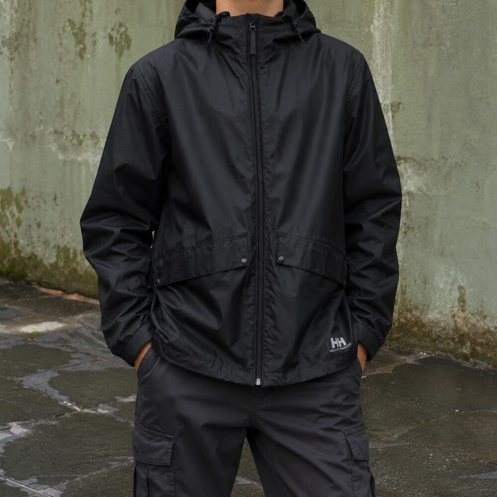 Helly Hansen Junior Black PU Rain Jacket Detachable Hood Youth 152/12